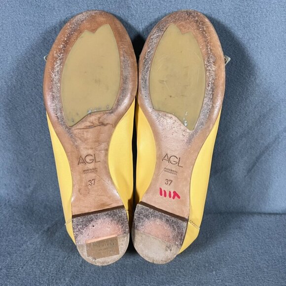 AGL Attilio Giusti Leombruni Yellow Snakeskin Cap Toe Ballet Flats 37 7 - Picture 6 of 6